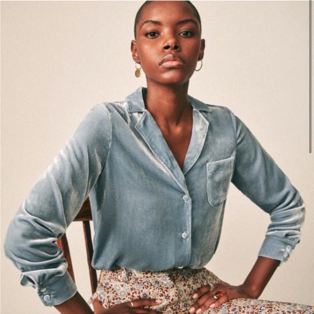 Sezane Florence Silk/Velvet Blouse